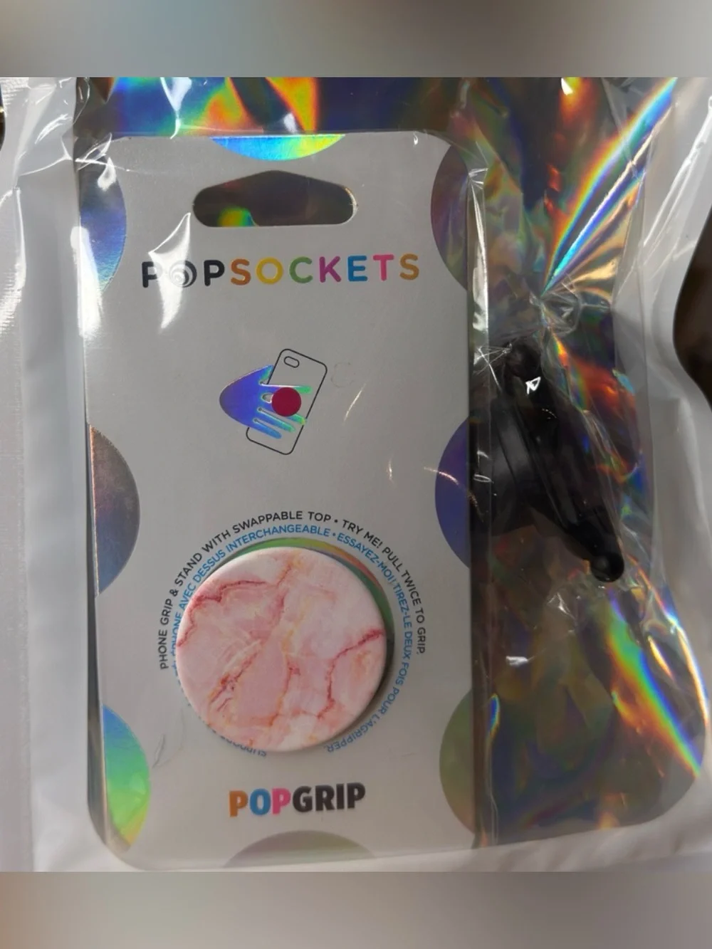 2Pc Bundle PopSockets PopGrip Phone Grip Pink & Gold Marble Top Car Vent Holder